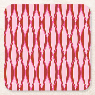Dessous-de-verre Carré En Papier Impression de ruban de milieu de siècle - rose et