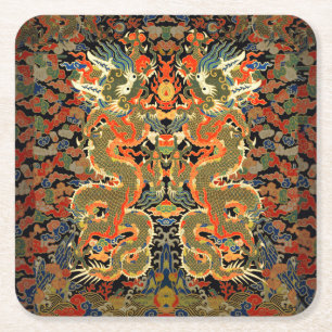 Dessous-de-verre Carré En Papier Impression de textile de dragon chinois vintage Ar
