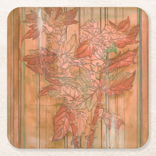 Dessous-de-verre Carré En Papier Impression florale orange moderne sur l'arrière -
