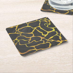 Dessous-de-verre Carré En Papier Impression Giraffe noir et jaune