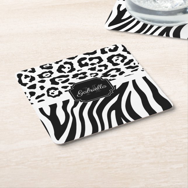Dessous-de-verre Carré En Papier Impression Lepard / Impression Zebra (Incliné)