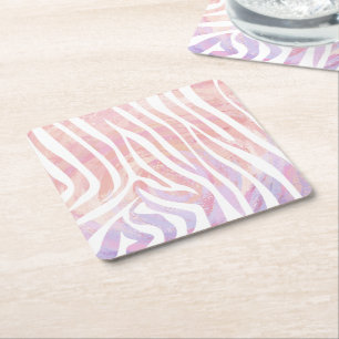 Dessous-de-verre Carré En Papier Impression rose et blanc Zebra