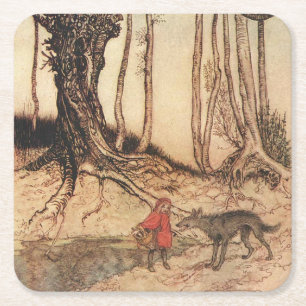 Dessous-de-verre Carré En Papier Impression vintage d'Arthur Rackham du Petit Chape