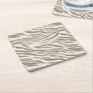 Dessous-de-verre Carré En Papier Impression Zèbre Marron Blanc Crème