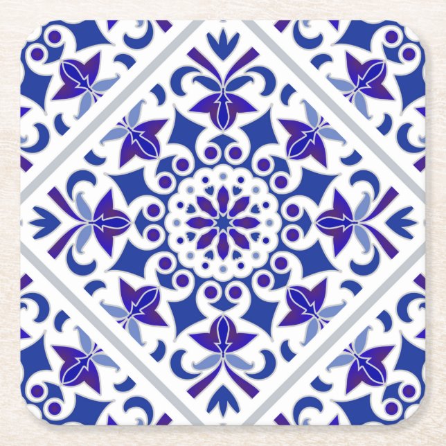 Dessous-de-verre Carré En Papier Indigo Azulejos Portuguese Blue and white tiles (Devant)