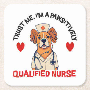 Dessous-de-verre Carré En Papier Infirmière qualifiée Pawsitively