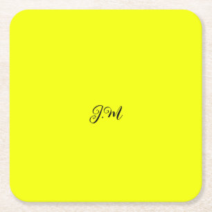 Dessous-de-verre Carré En Papier Initiales de couleur jaune néon fluorescent nom de