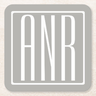 Dessous-de-verre Carré En Papier Initiales Monogramme Blanc Sur Gris Clair