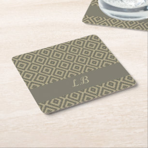 Dessous-de-verre Carré En Papier Initiales personnalisées gris brun motif de brique