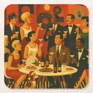 Dessous-de-verre Carré En Papier Intellectuels Martini de Noël Moderne du Milieu du