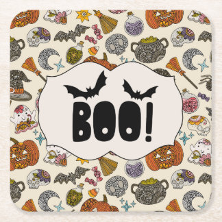 Dessous-de-verre Carré En Papier Invitation à une fête d'Halloween | Halloween effr
