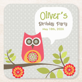 Dessous-de-verre Carré En Papier Invitation d'anniversaire de forêt mignonne avec c