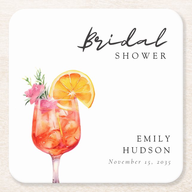 Dessous-de-verre Carré En Papier Invitation de Fiançailles Florale Aperol Spritz (Devant)