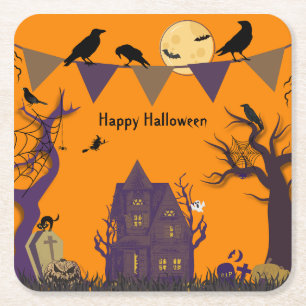 Dessous-de-verre Carré En Papier Invitation de la fête d'Halloween éffrayante
