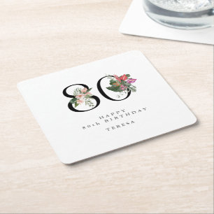 Dessous-de-verre Carré En Papier Invitation simple et élégante pour les 80 ans sur