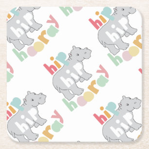 Dessous-de-verre Carré En Papier ip Hip Hip Houray Gris Hippo Dessin mignon Animal