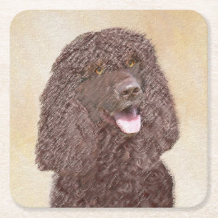 Dessous-de-verre Carré En Papier Irish Water Spaniel Peinture - Original Dog Art