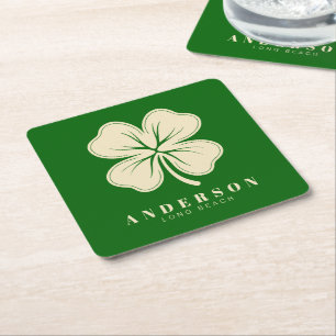 Dessous-de-verre Carré En Papier Irlandais Lucky Four Leaf Clover avec le nom vert
