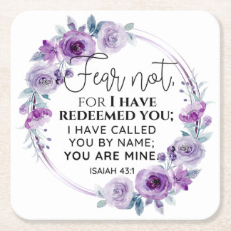 Dessous-de-verre Carré En Papier Isaiah 43:1 Fear not I have Redeemed you Floral
