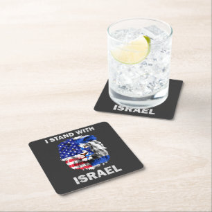 Dessous-de-verre Carré En Papier Israël et drapeau USA Lion _ Je suis avec Israël