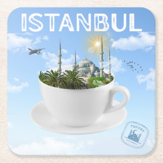 Dessous-de-verre Carré En Papier Istanbul dans un Teacup - Skyline - Cadeau turc
