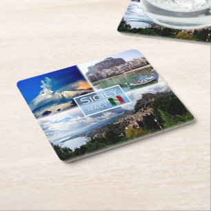 Dessous-de-verre Carré En Papier IT Sicile - Etna Volcano - Cefalu' - Taormina -