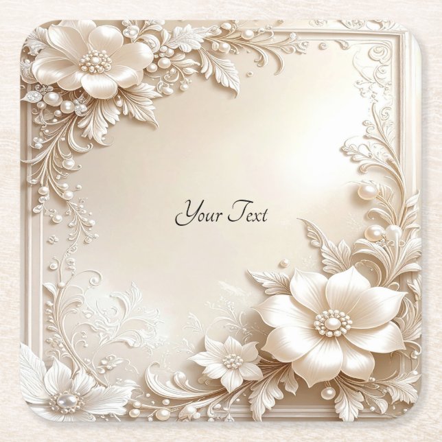 Dessous-de-verre Carré En Papier Ivory Flowers Paper Coaster (Devant)
