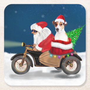 Dessous-de-verre Carré En Papier Jack Russell Chien Noël Père Noël