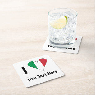 Dessous-de-verre Carré En Papier J'aime (drapeau italien cœur) Votre Texte