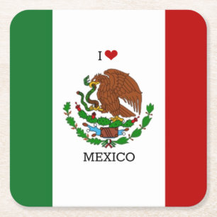 Dessous-de-verre Carré En Papier j'aime le mexique - drapeau mexicain,