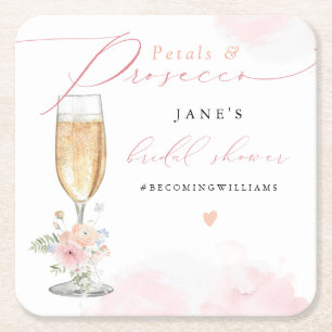 Dessous-de-verre Carré En Papier JANE Blush Fleurs & Prosecco Baby Shower de Mariag