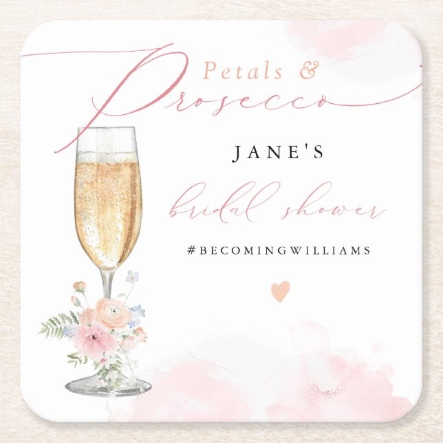 Dessous-de-verre Carré En Papier JANE Blush Floral Petals & Prosecco Enterrement de (Devant)