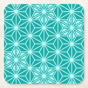 Dessous-de-verre Carré En Papier Japonais Asanoha motif - turquoise