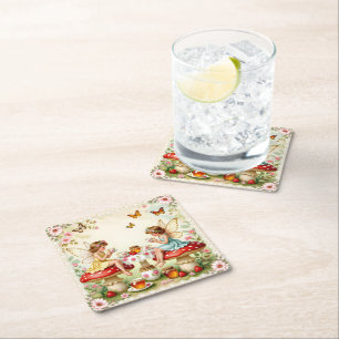 Dessous-de-verre Carré En Papier Jardin de pique-nique fée florale vintage