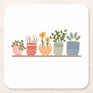 Dessous-de-verre Carré En Papier Jardin Fleuris en Pot Amoureux de Jardin