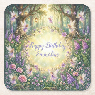 Dessous-de-verre Carré En Papier Jardin Floral Fée Anniversaire Violet