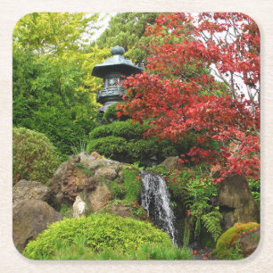 Dessous-de-verre Carré En Papier Jardin rocheux japonais avec pagode