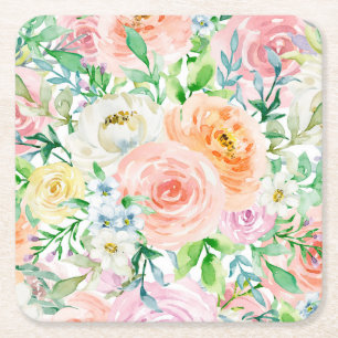 Dessous-de-verre Carré En Papier Jardin romantique Pastel
