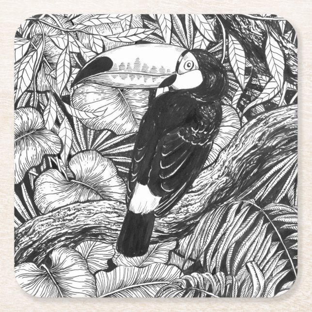 Dessous-de-verre Carré En Papier Jardin tropical toucan (Devant)