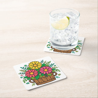 Dessous-de-verre Carré En Papier Jardinère en bois fleuri rétro joyeux