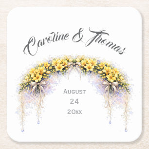 Dessous-de-verre Carré En Papier Jaune Canari Freesia Romantique Florale Mariage