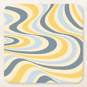 Dessous-de-verre Carré En Papier Jaune et bleu abstrait design tourbillon