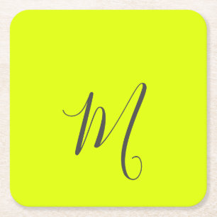 Dessous-de-verre Carré En Papier jaune fluorescent - monogramme chic