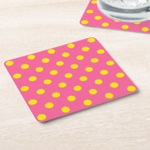 Dessous-de-verre Carré En Papier Jaune sur rose Pois Design Motif