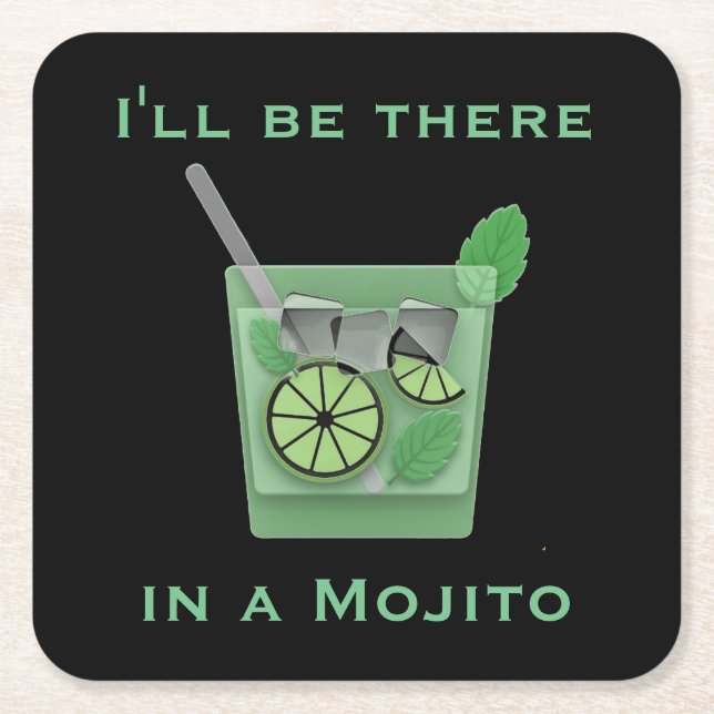 Dessous-de-verre Carré En Papier Je serai là dans une citation de cocktail mojito d (Devant)