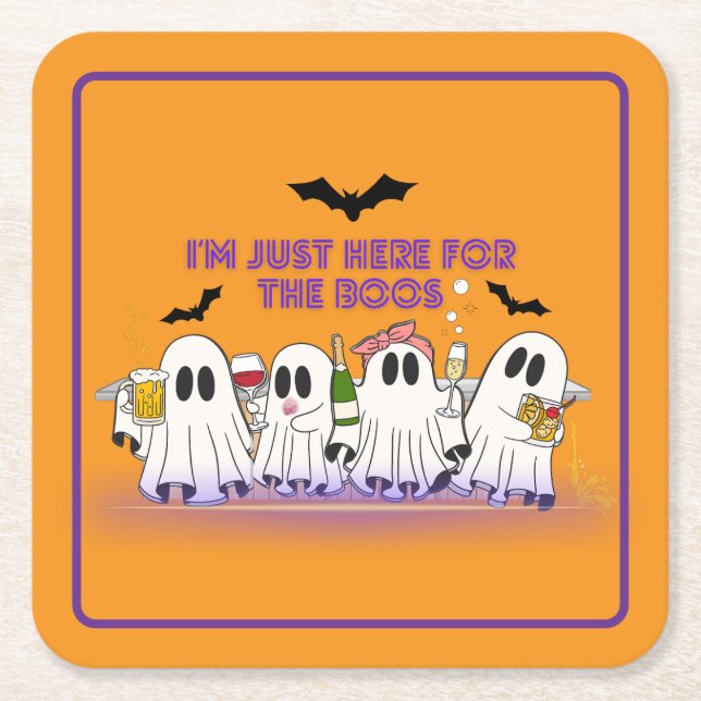 Dessous-de-verre Carré En Papier Je suis juste ici pour l'Halloween drôle Boos (Devant)
