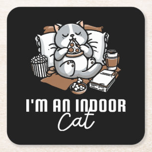Dessous-de-verre Carré En Papier Je suis un chat d'intérieur - Chat introverti