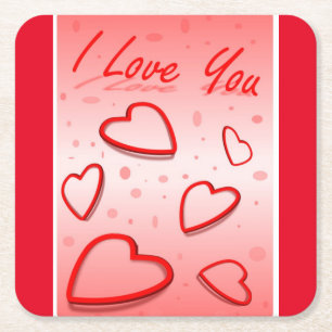 DESSOUS-DE-VERRE CARRÉ EN PAPIER "JE T'AIME" COEURS