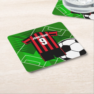 Dessous-de-verre Carré En Papier Jersey de soccer personnalisées en bandes rouge et