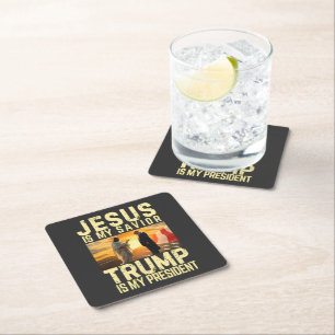 Dessous-de-verre Carré En Papier Jésus Trump - Jésus est mon Seigneur Sauveur